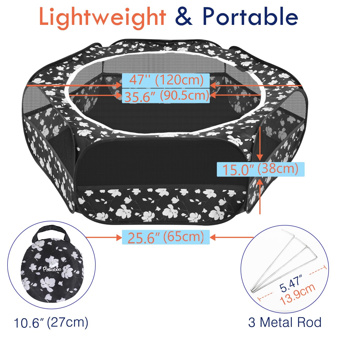 Pawaboo unfolded dimensions 52x15 provides a roomy play area for multiple small pets.
