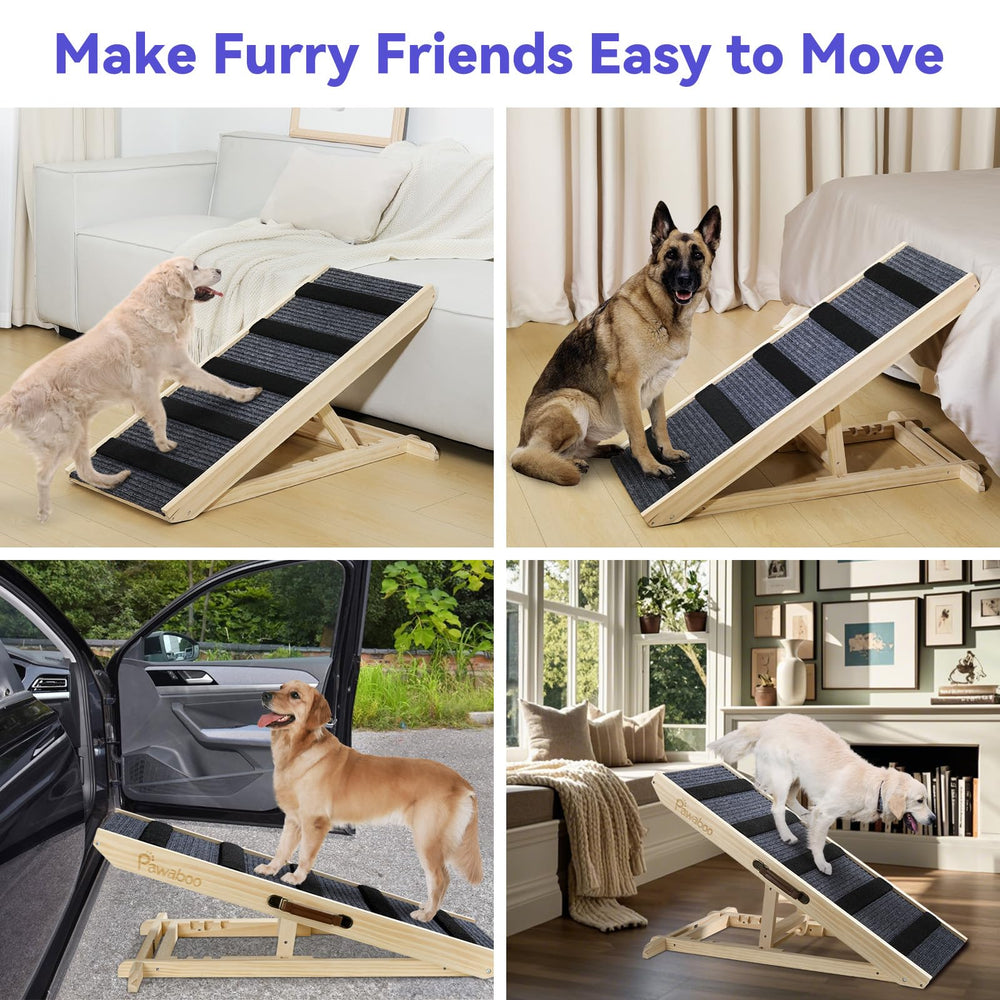 Pawaboo four-height ramp adapts to beds, couches, and cars.