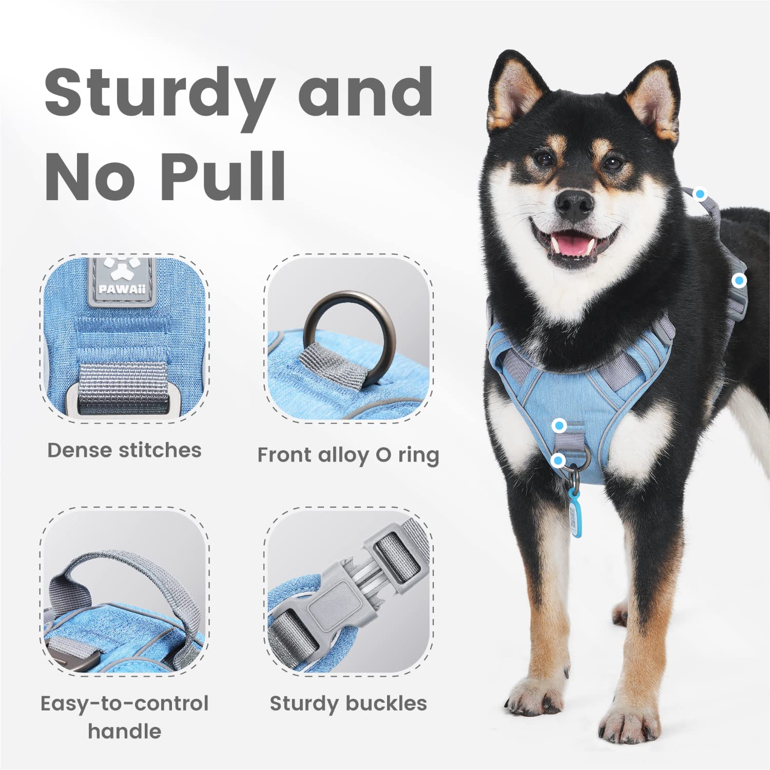 Pawaii No Pull Dog Harness back view highlighting adjustable straps for comfort