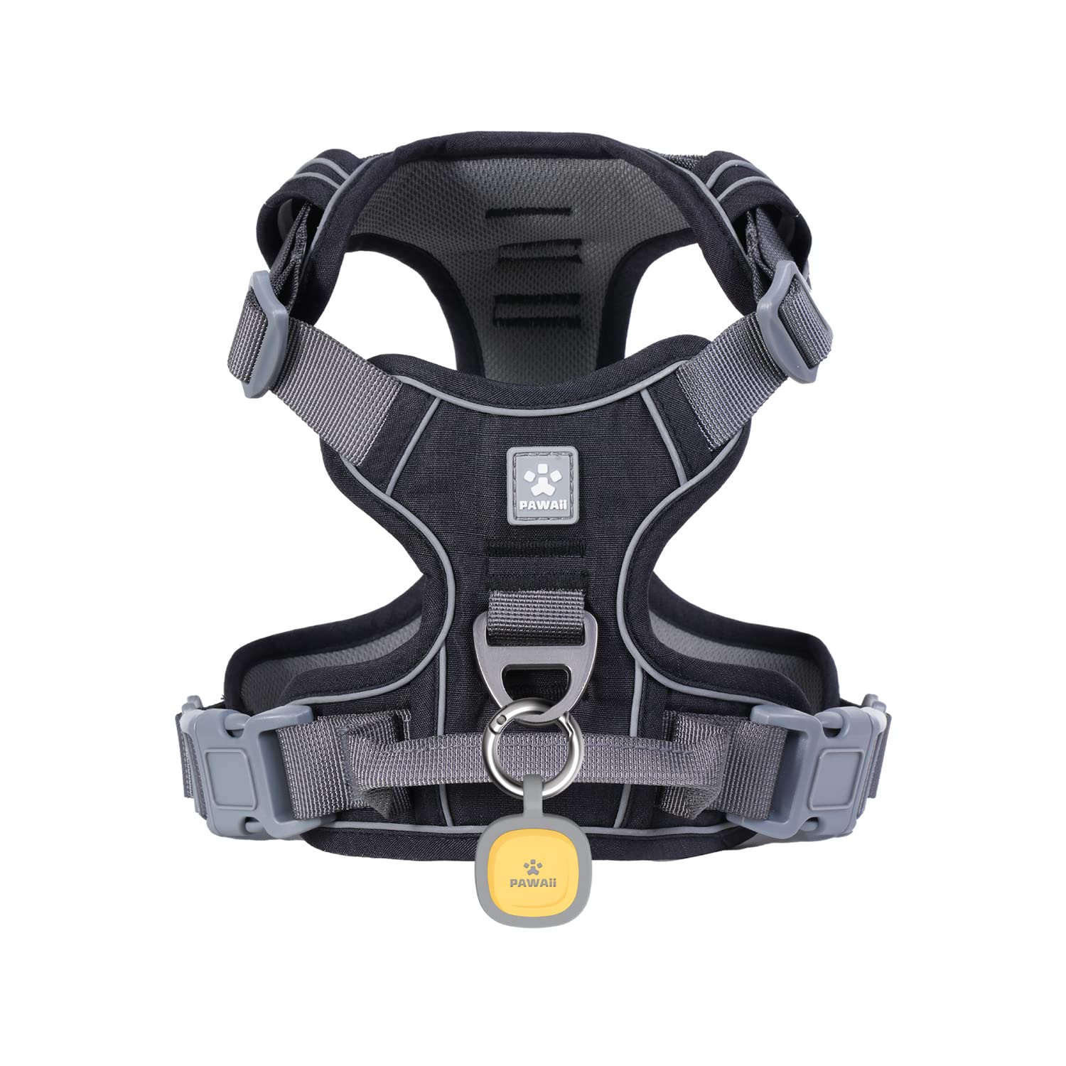 Pawaii no-pull harness front view with adjustable straps for comfort.