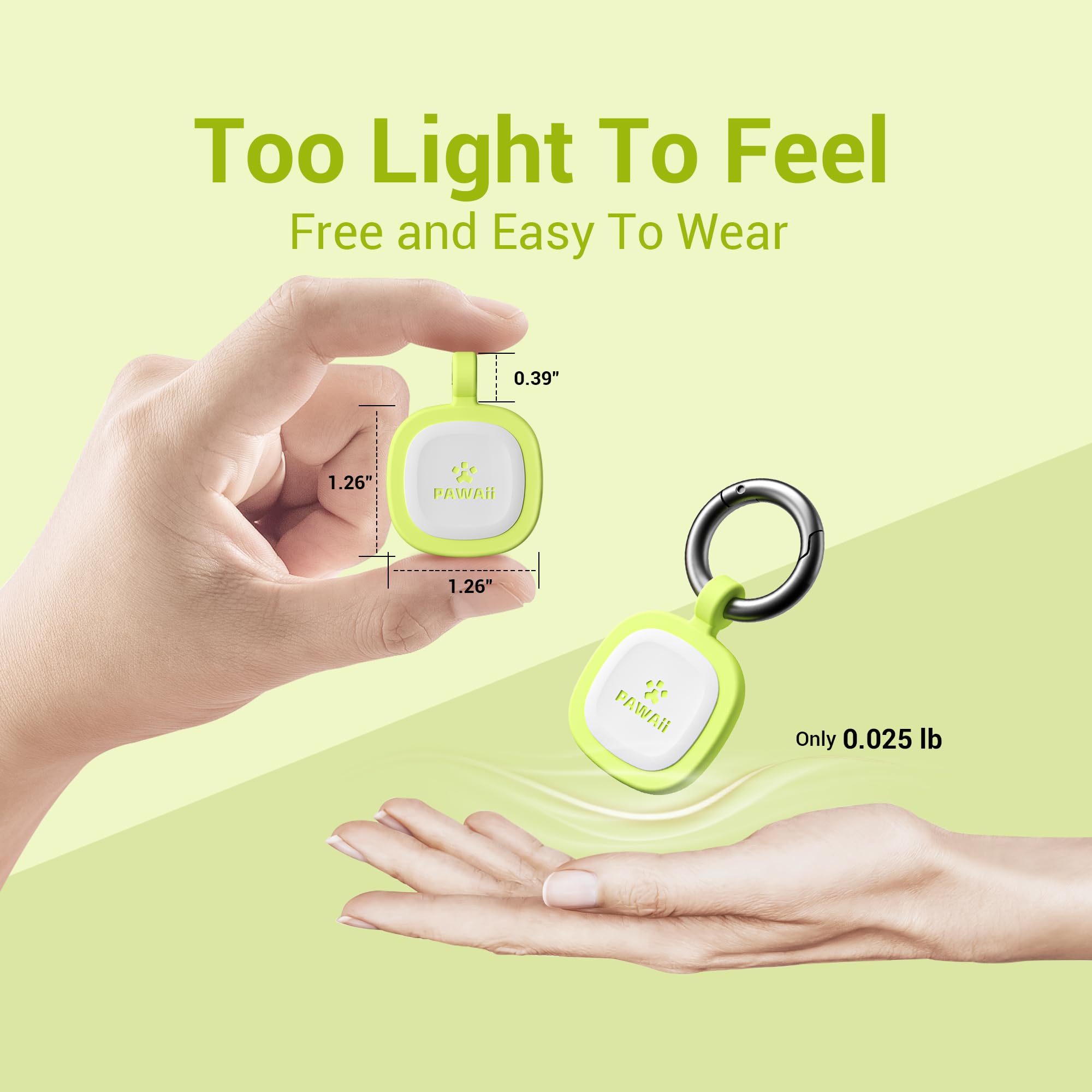 Pawaii pet ID tag with modifiable info in green, easy updates.