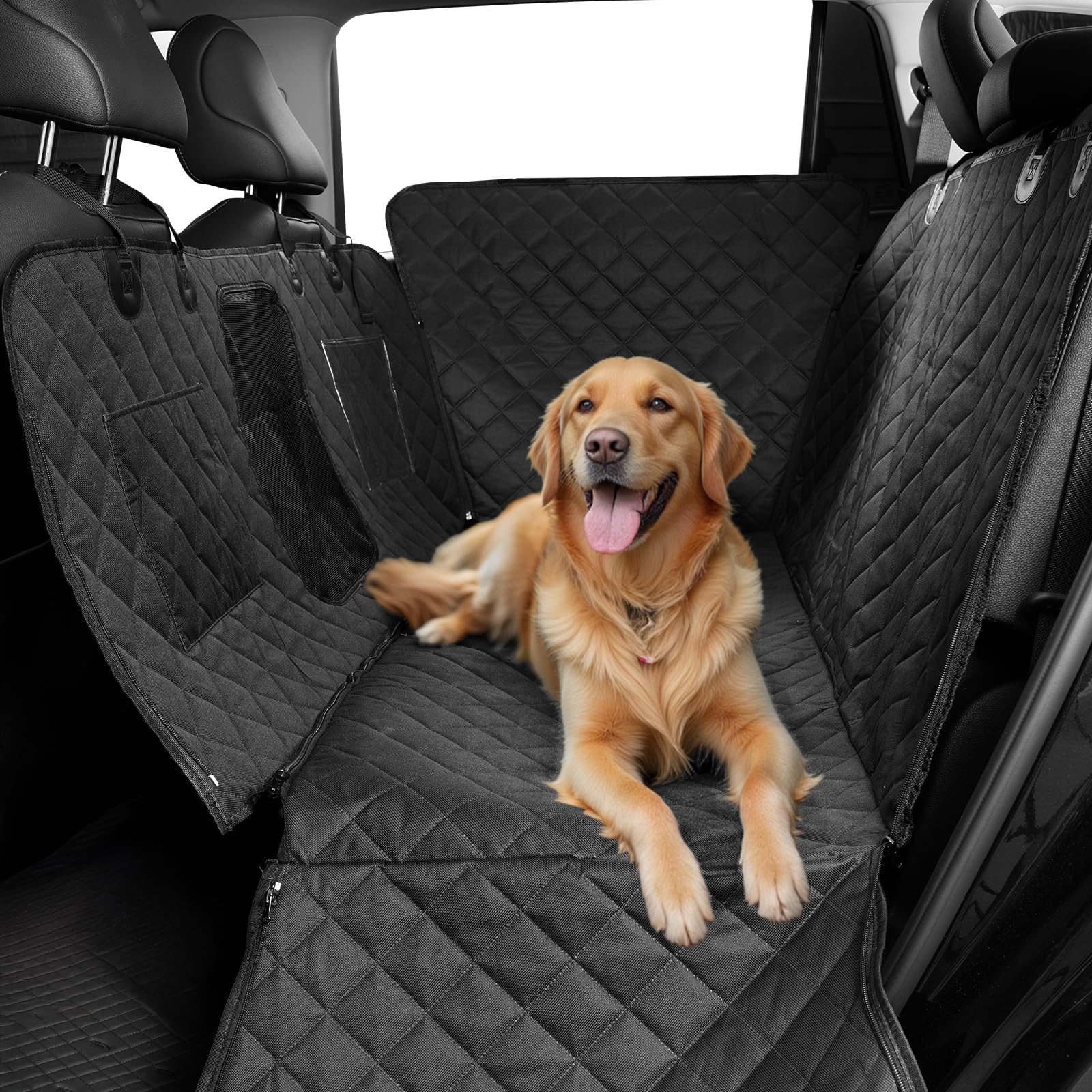 Pawander back-seat dog cover with mesh window improves airflow for calmer journeys