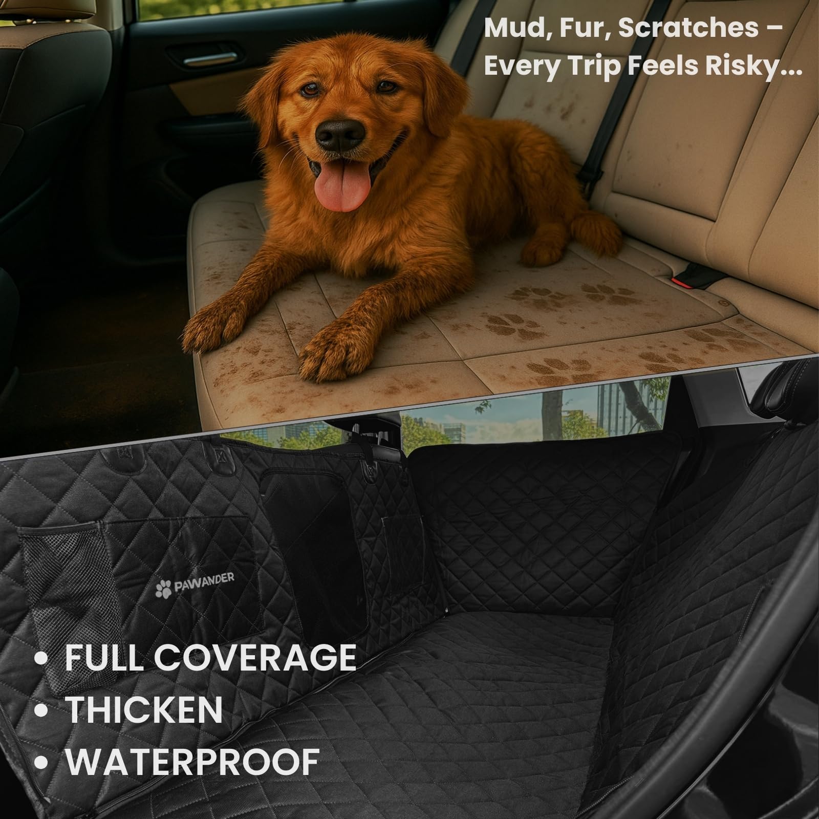 Pawander waterproof seat cover resists spills and dirt for clean rides