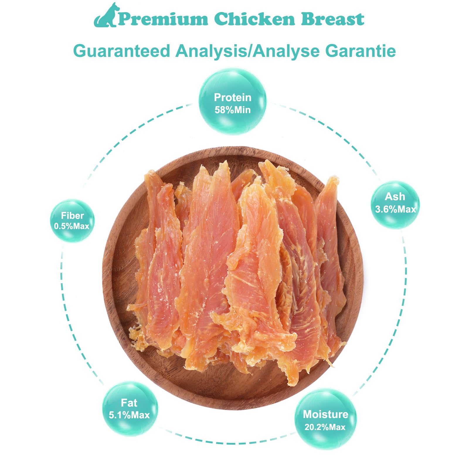 Pawant Chicken Jerky drying process image hints at high-quality air-dried meat at 80°C.