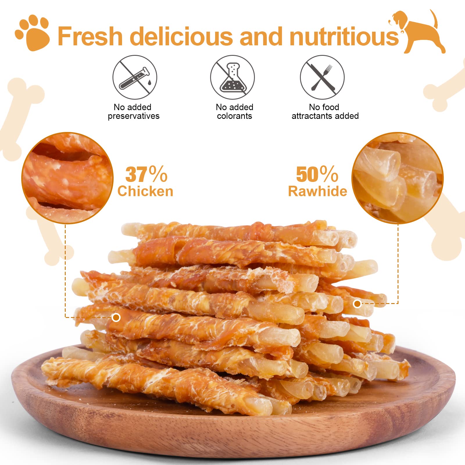 Pawant chicken wrapped rawhide twists highlighting high protein and easy digestion