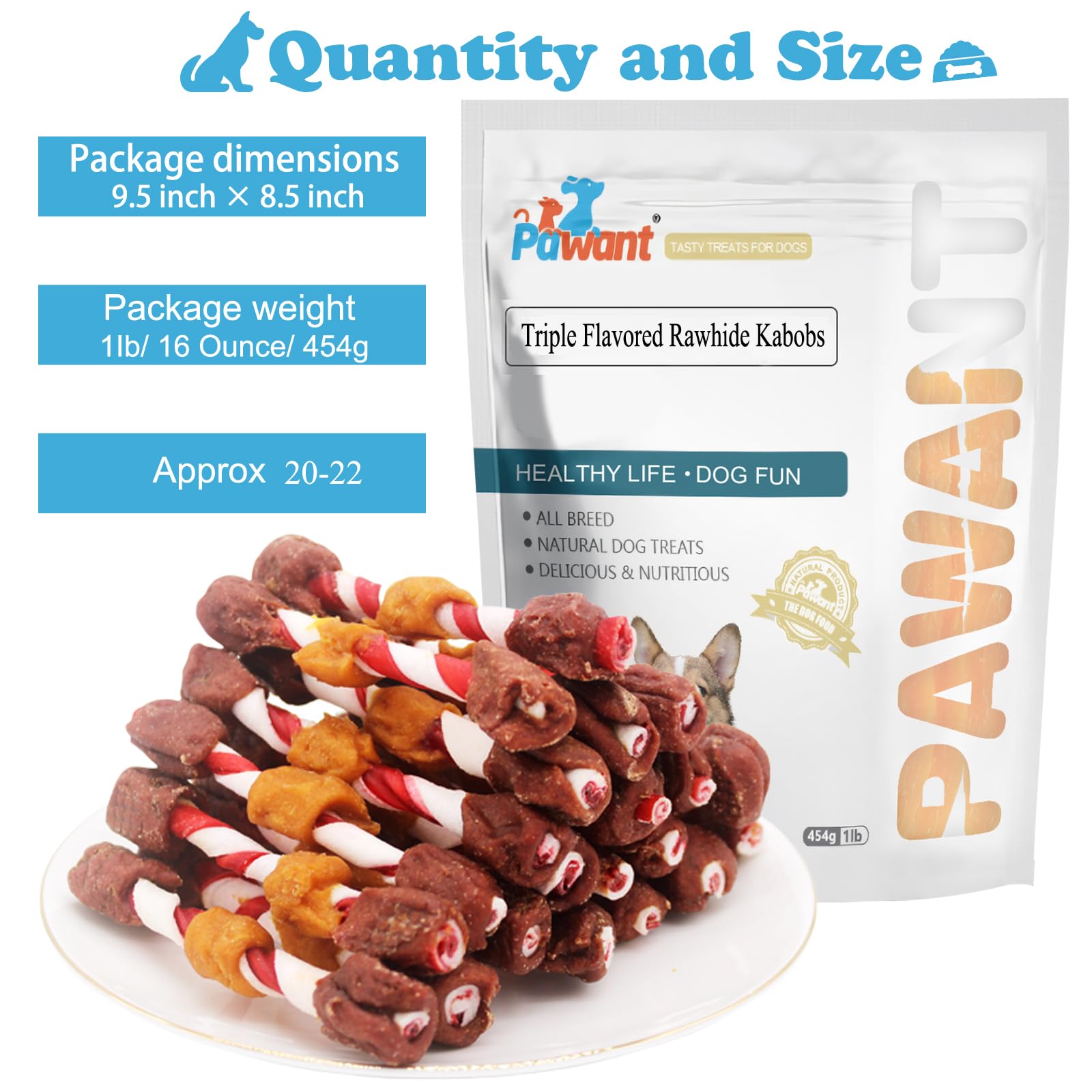Pawant Triple Flavored Kabob long-lasting chew image emphasizes extended chew time for dogs