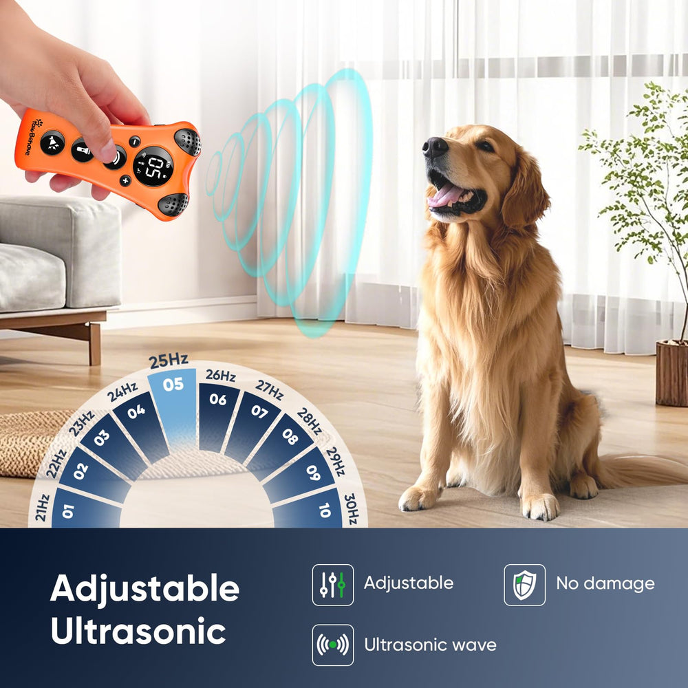 PawBehave orange side view shows compact, pocket-friendly humane training tool.