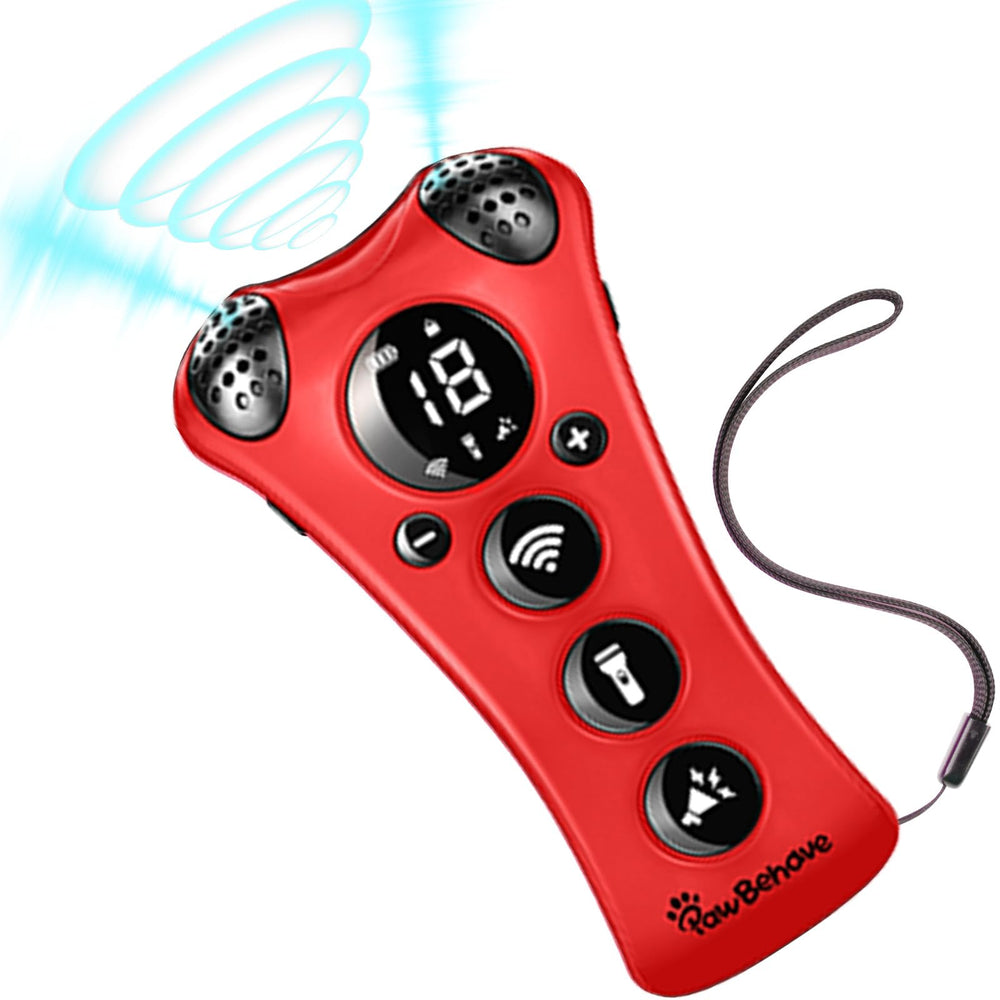PawBehave ultrasonic bark deterrent device front view for calm training during walks