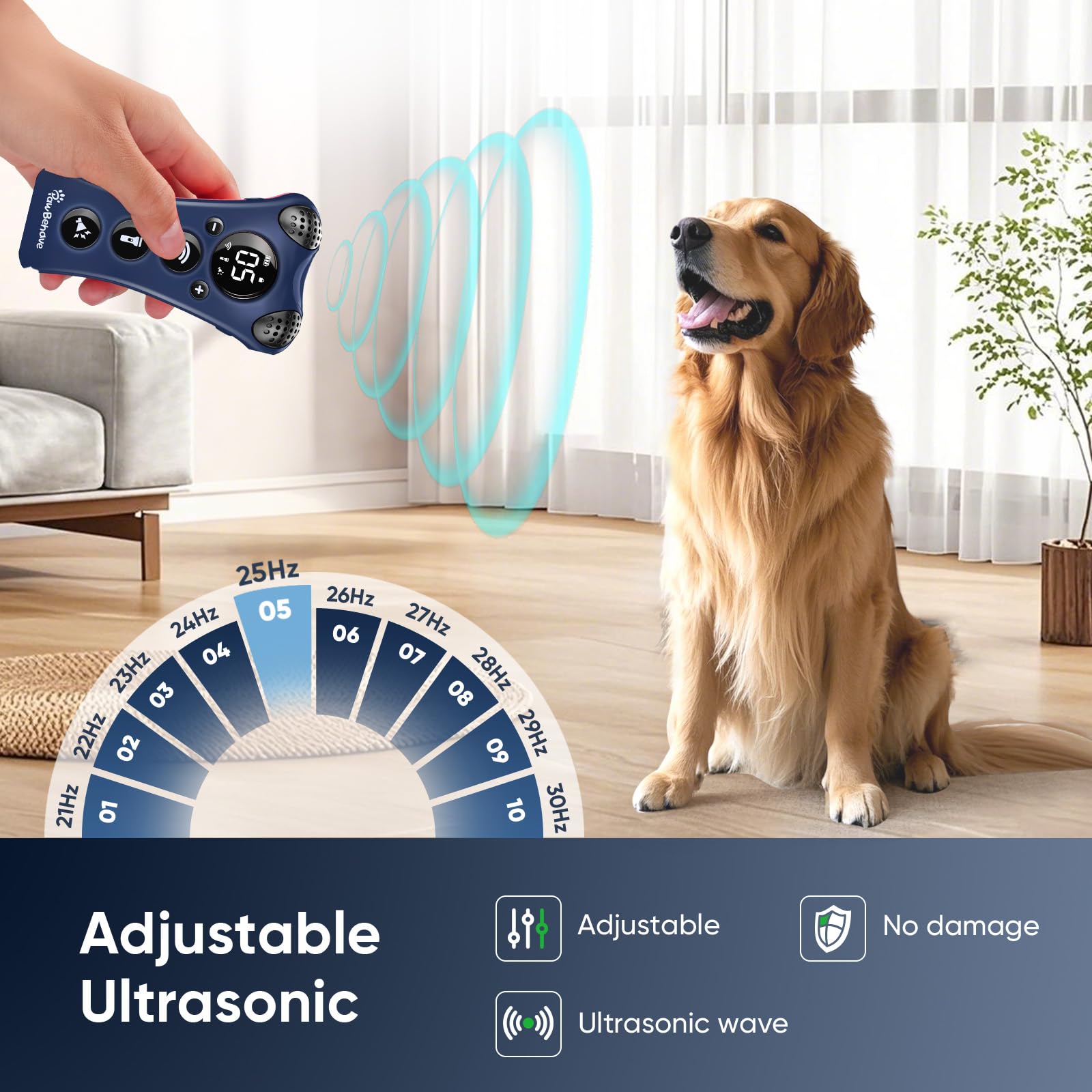 PawBehave ultrasonic bark deterrent side profile shows compact collar-free design