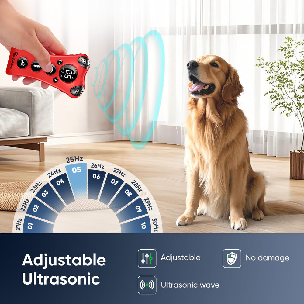 PawBehave ultrasonic bark deterrent side view showing compact handheld design for easy use
