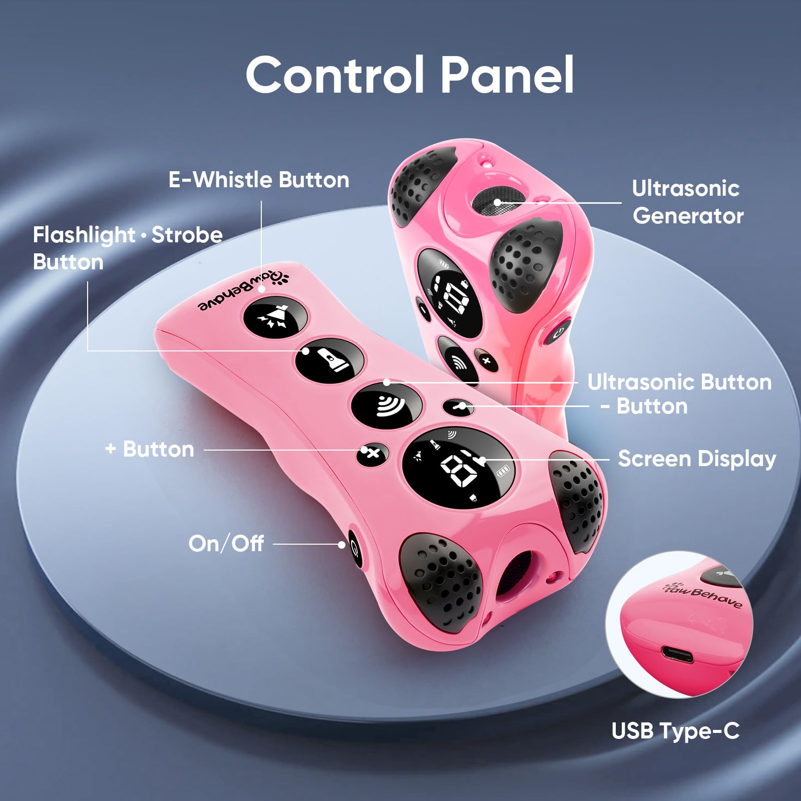 PawBehave LCD-display reveals mode, intensity, and battery status at a glance