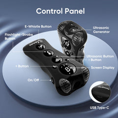 PawBehave ultrasonic bark deterrent LCD display shows mode and battery status clearly.