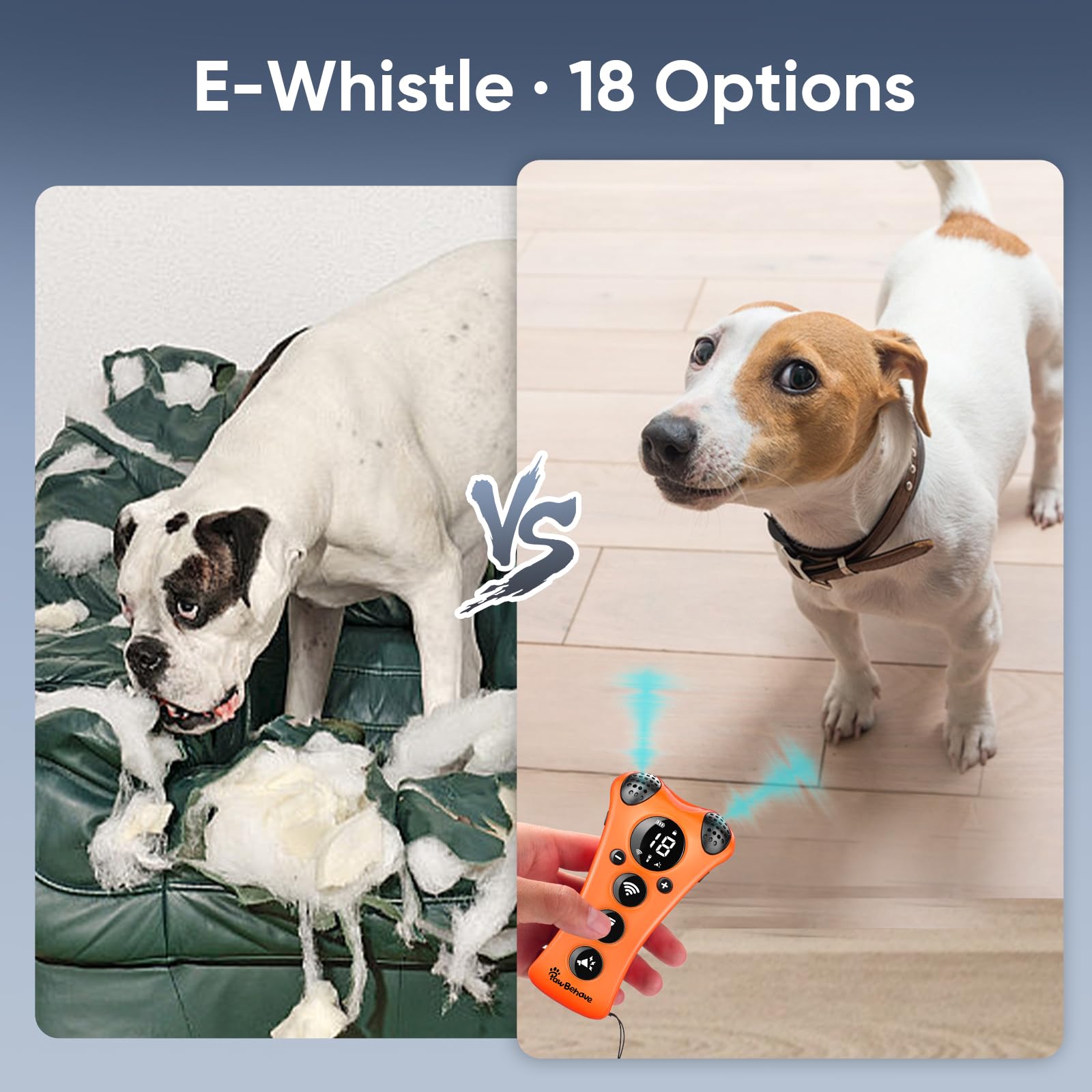 PawBehave 18-whistles close-up highlights varied humane audio options for focus and recall.
