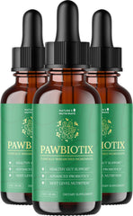 Nature's NutriWave Pawbiotix dog probiotic liquid bottle front for gut support.