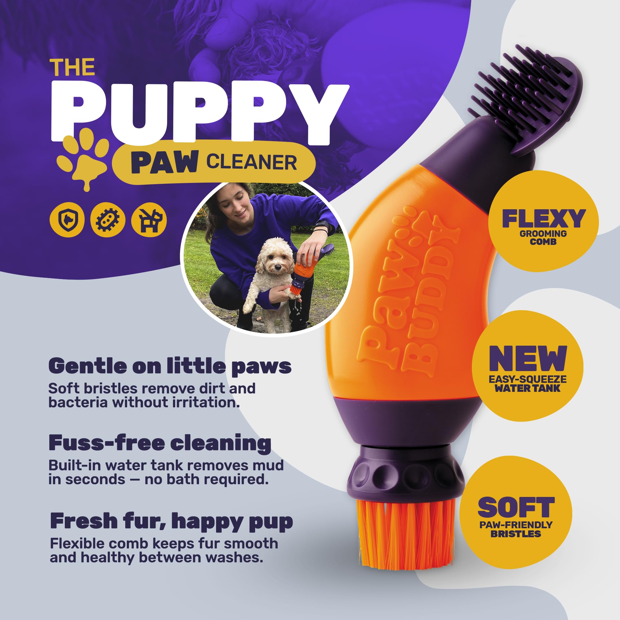 Paw Buddy close up of ultra soft silicone bristles for safe, comfortable paw cleaning.