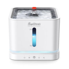 Pawccoli cordless cat water fountain front view with stainless steel tray delivers fresh hydration.