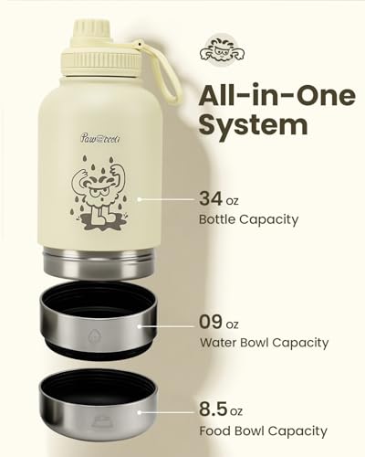 Detachable water bowl on Pawccoli bottle for spill-free hydration.