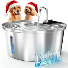 Pawccoli dog water fountain front view shows durable stainless steel for safe hydration.