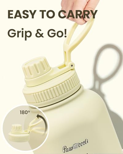 Leakproof locking lid prevents spills on Pawccoli bottle during travel.