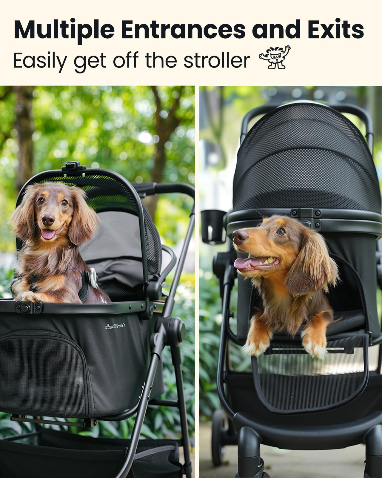 Pawccoli pet stroller detachable carrier ready for quick on-the-go trips.