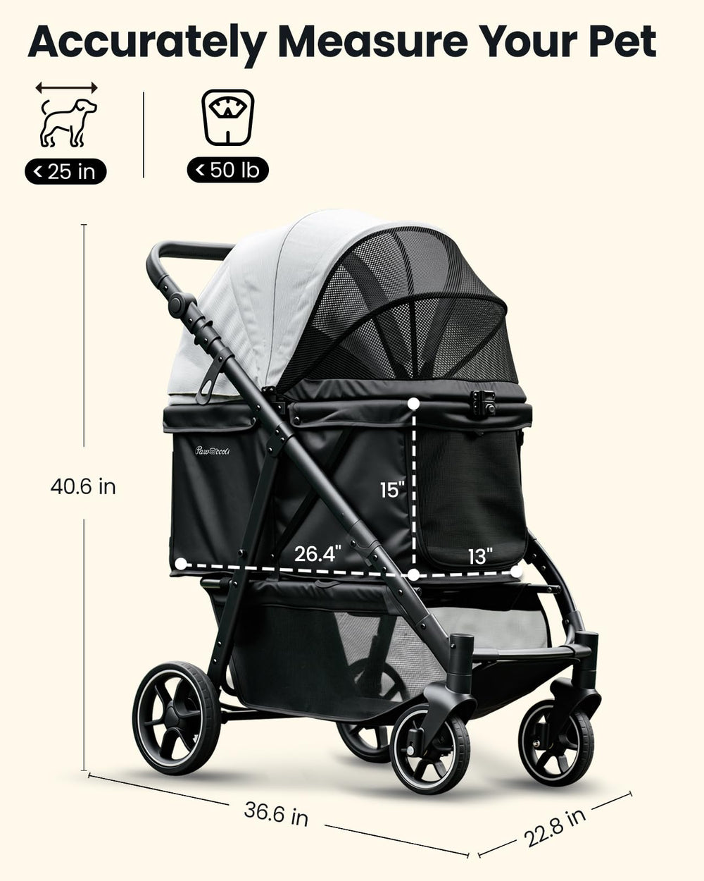 Pawccoli stroller durable Oxford fabric delivers rugged everyday durability