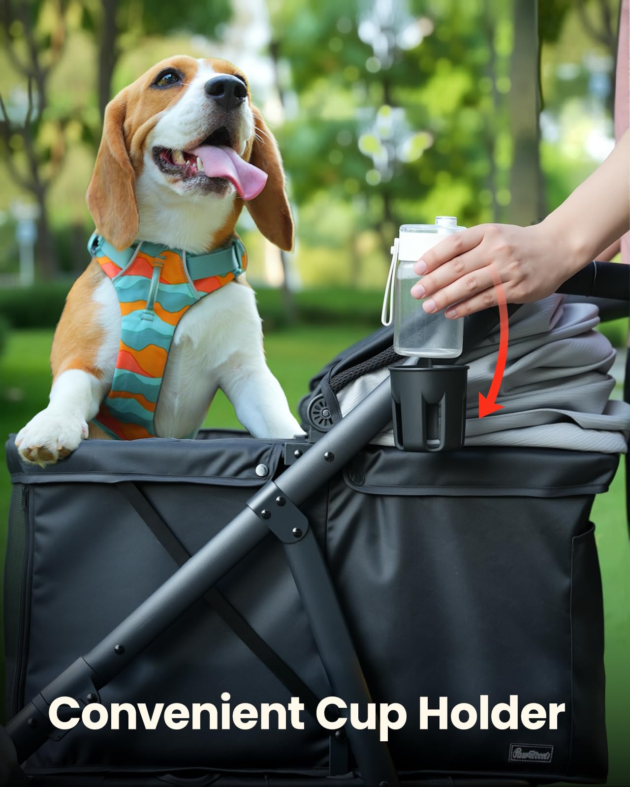 Pawccoli stroller quick-fold design simplifies storage and travel