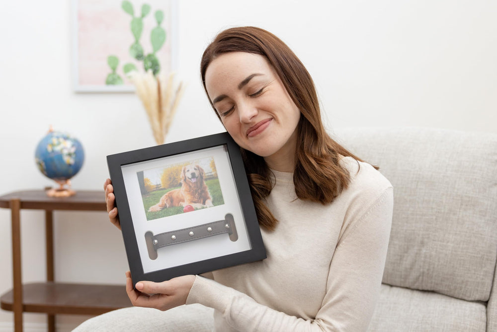 PAWCEPTIVE 9x9 memorial frame shown in a cozy living room setting