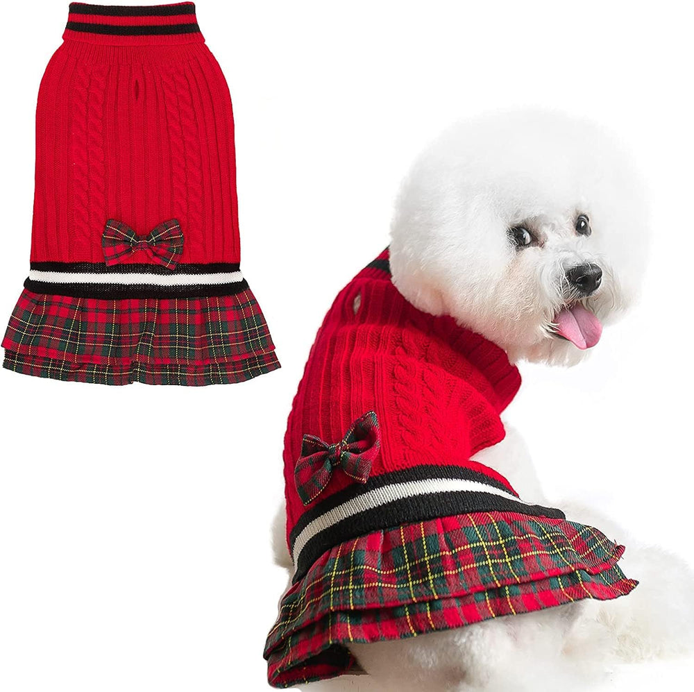 PAWCHIE dog sweater dress bowtie front view for winter warmth and style
