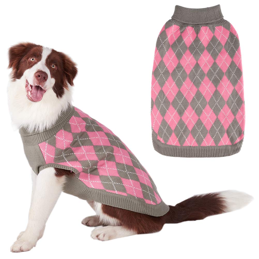 PAWCHIE large dog sweater front view showcases classic plaid knit for warmth