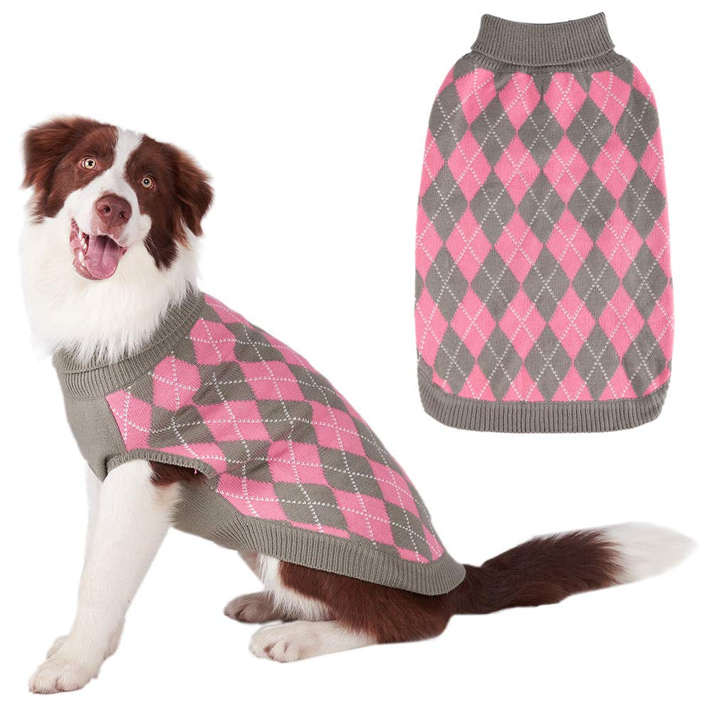 PAWCHIE large dog sweater front view showcases classic plaid knit for warmth
