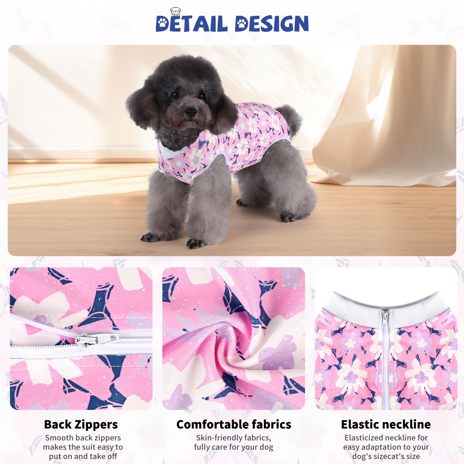 Pawcomon dog surgery recovery suit puppy wearing, supports healing without bulky cones.