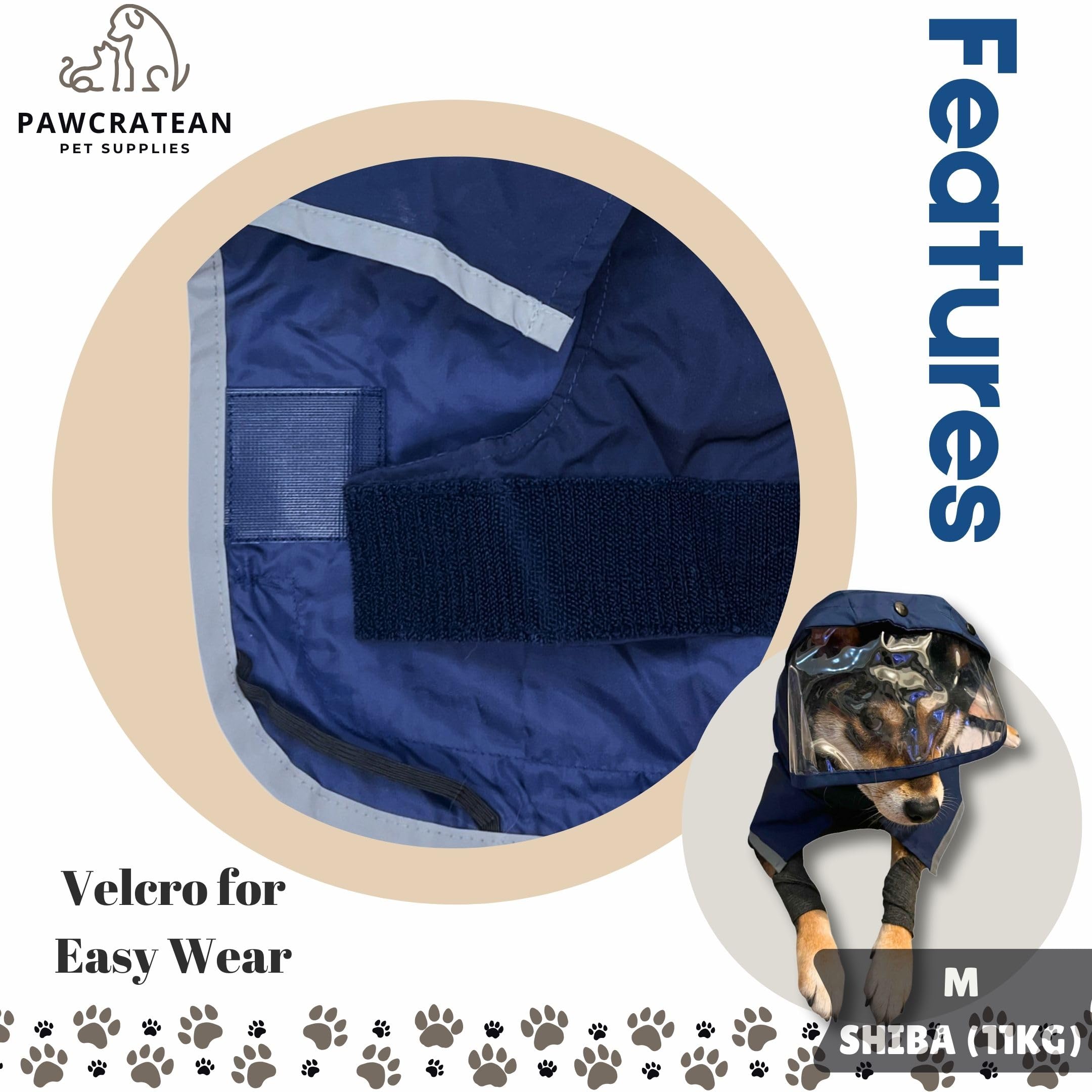 Pawcratean dog raincoat leash-hole-cover enables easy leash attachment.