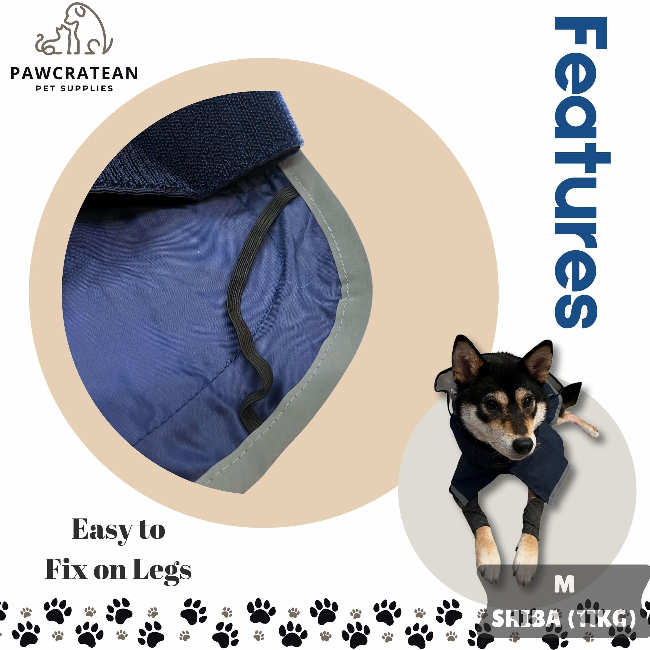 Pawcratean dog raincoat Velcro closure enables quick on-and-off.