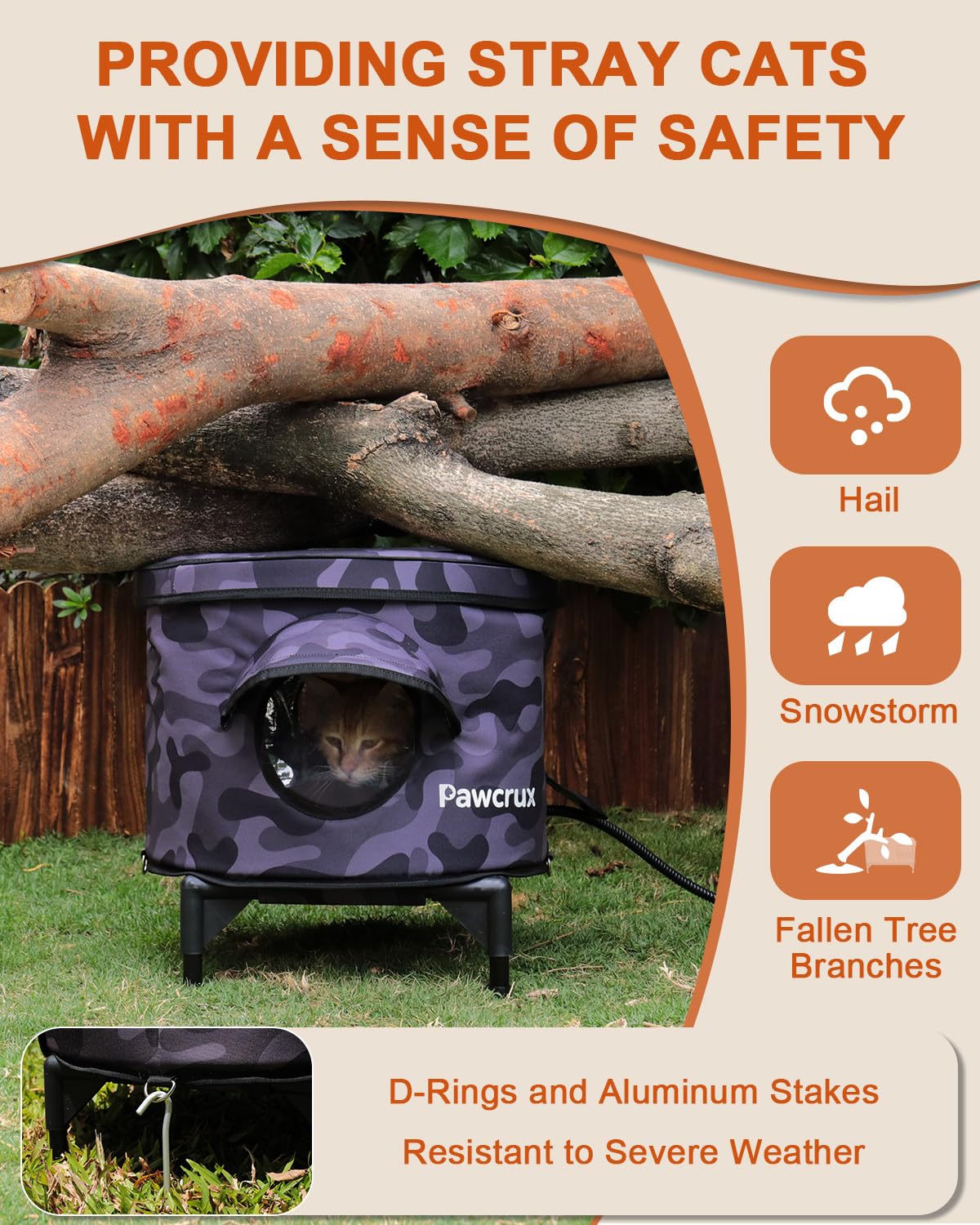 Pawcrux cat house escape door interior — safe escape design to deter predators.