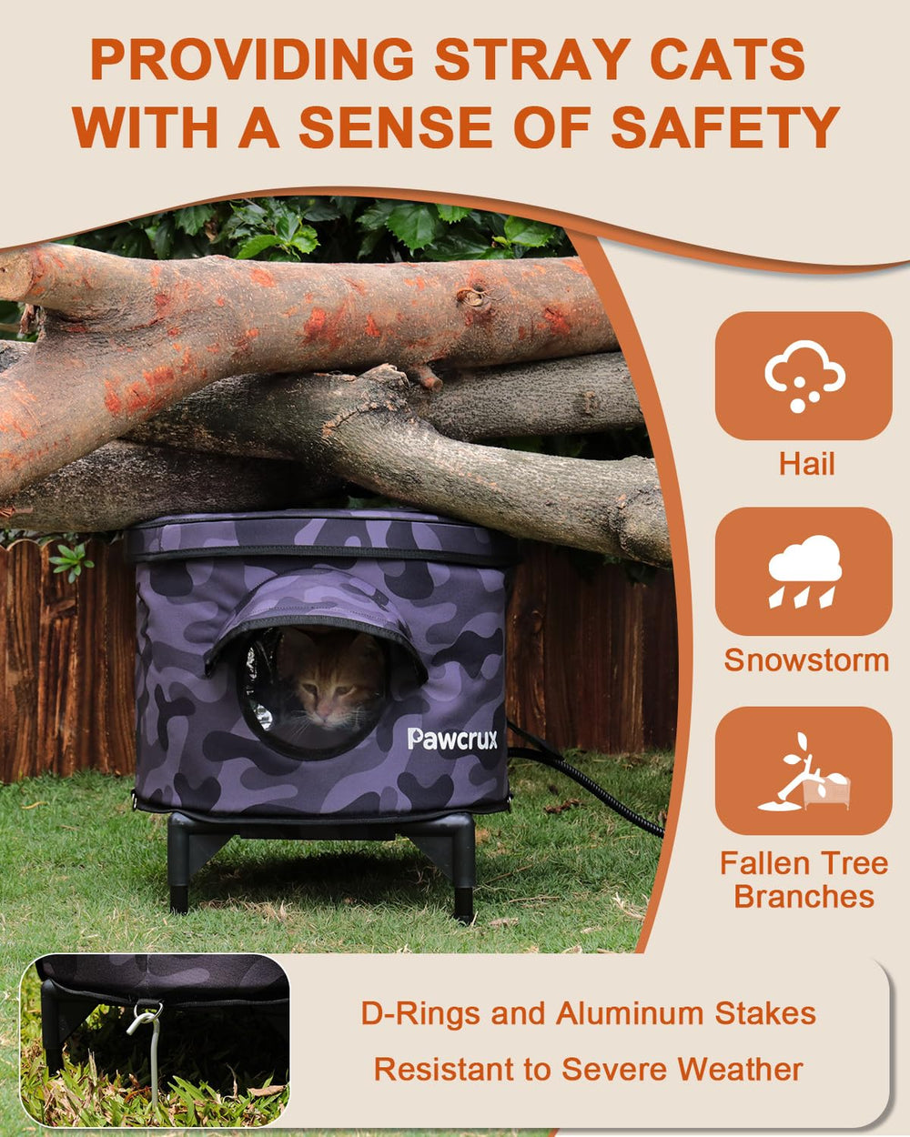 Pawcrux cat house escape door interior — safe escape design to deter predators.