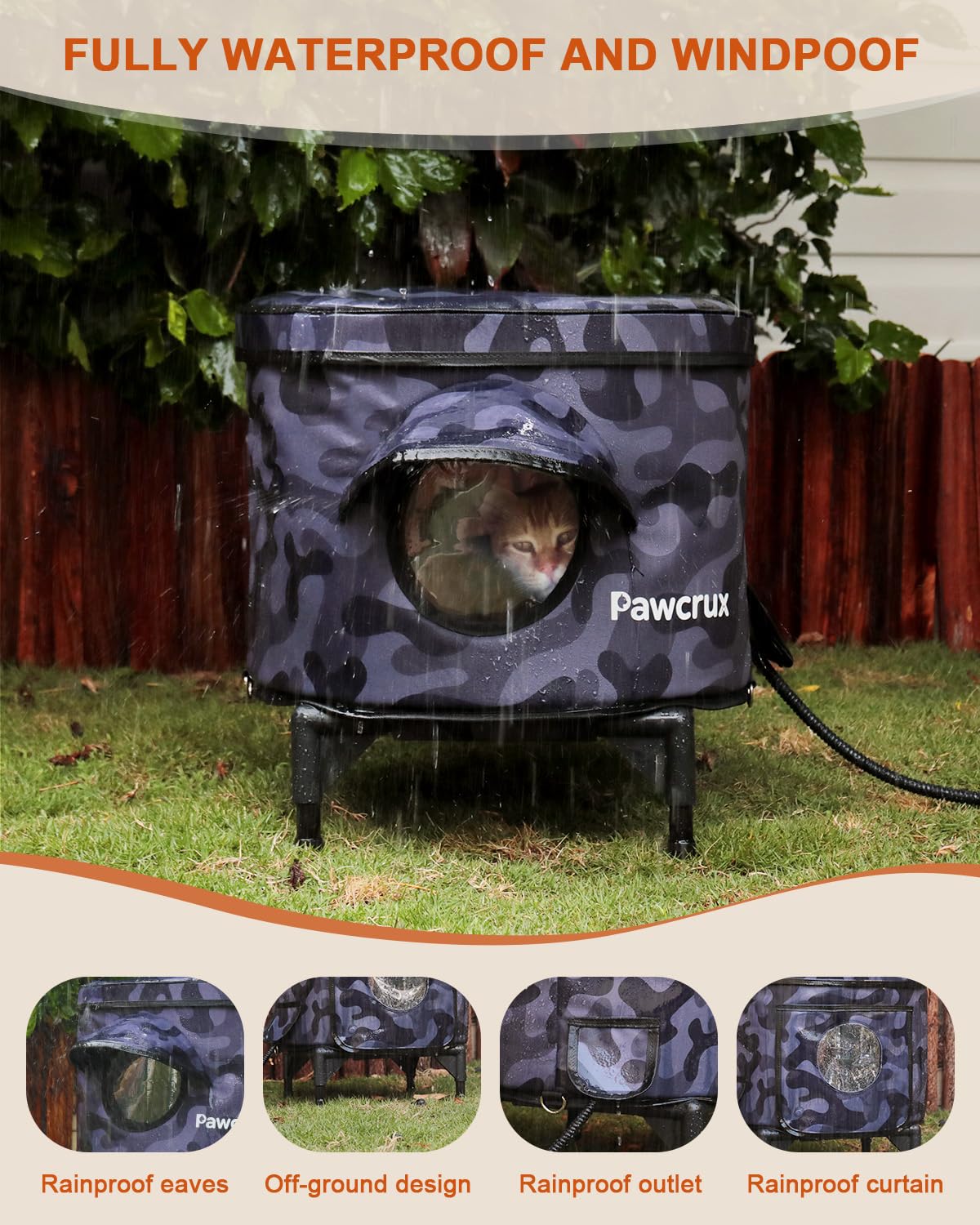 Pawcrux heated cat house interior view — cozy warmth from heating pad for outside cats.