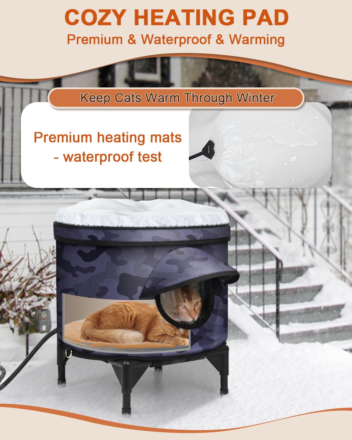 Pawcrux heated cat house outdoor winter setup — keeps cat warm during freezing days.