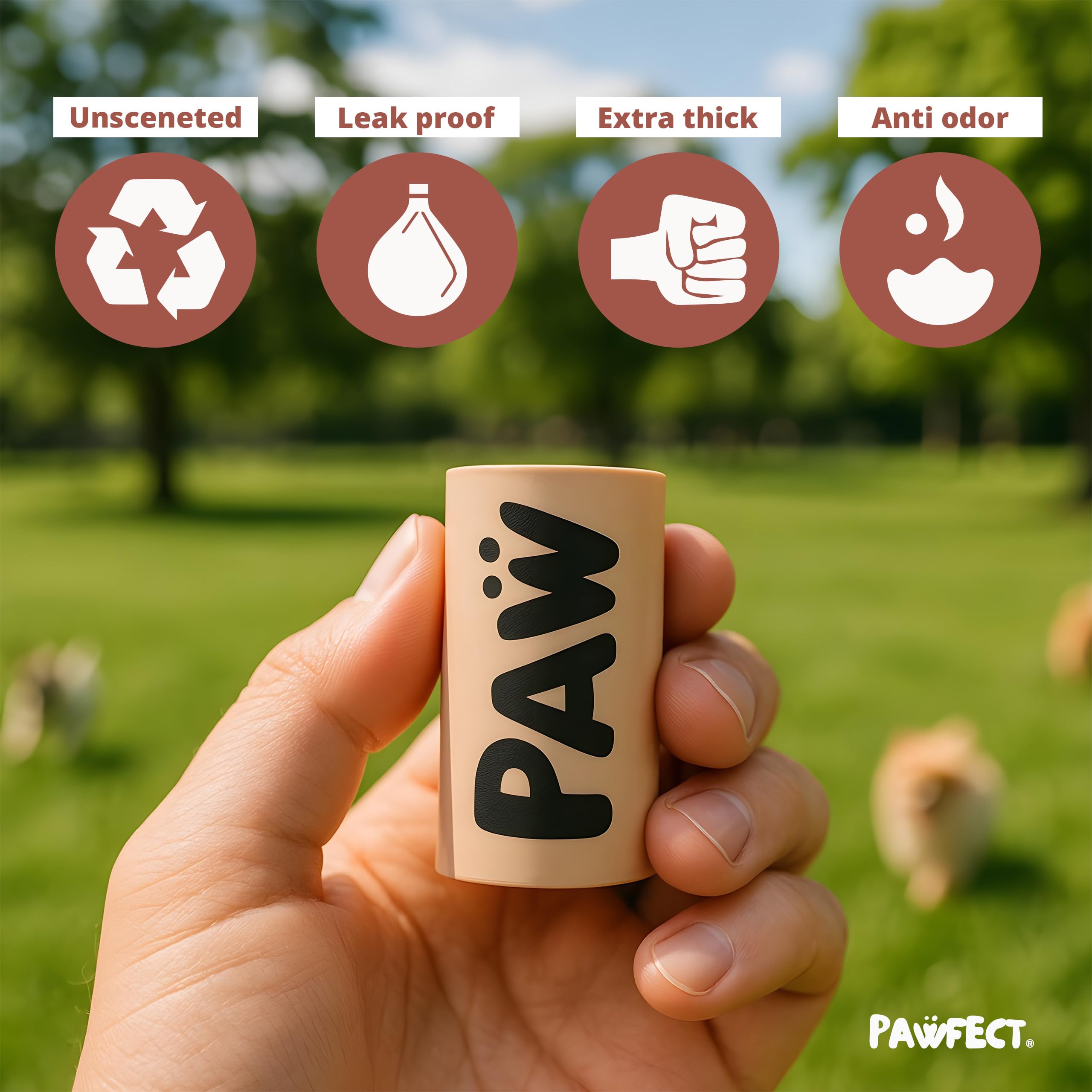 Pawfect compostable bags meet standards, labeling for eco-friendly disposal.