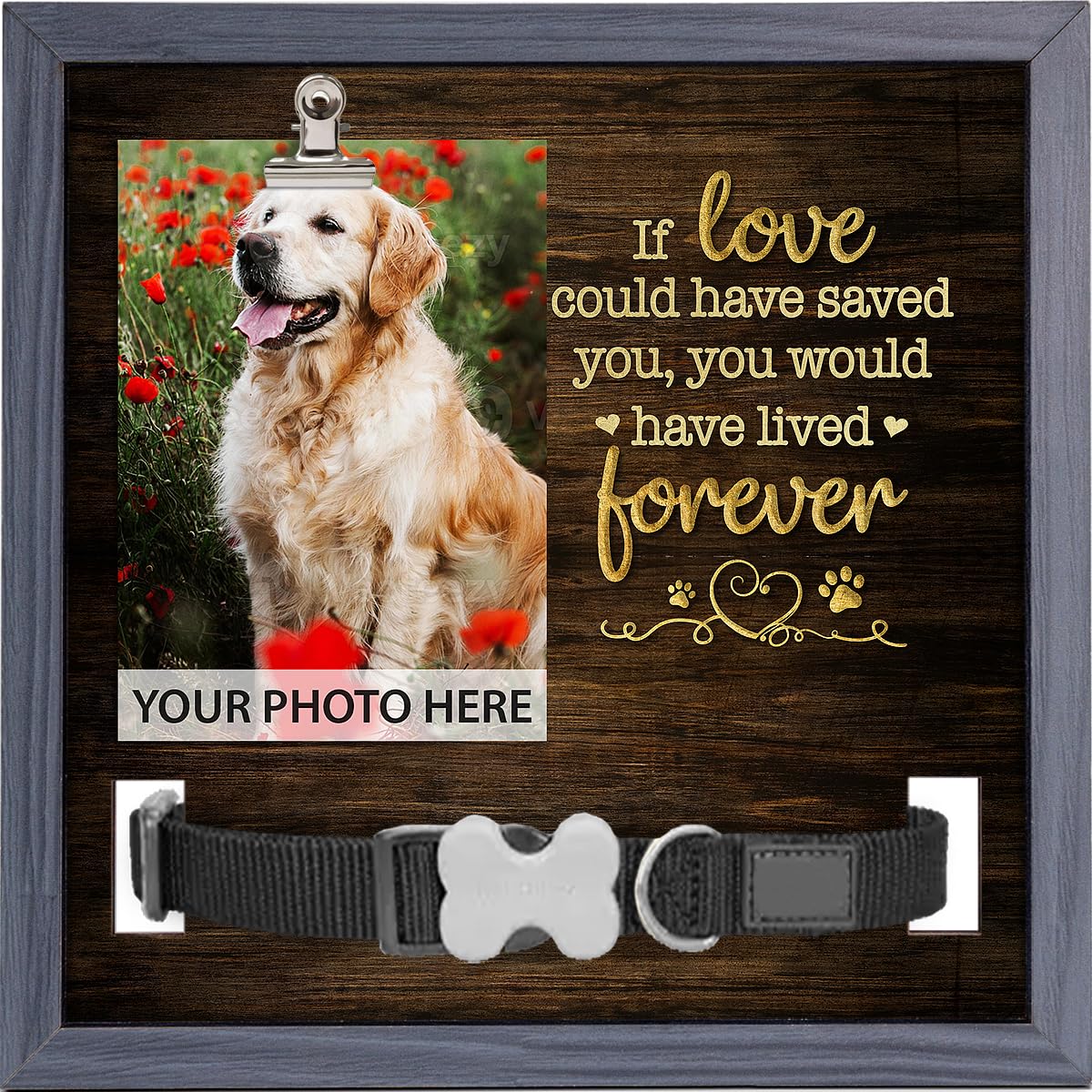 Pawfect House memorial frame with collar display creates a comforting memory keepsake.