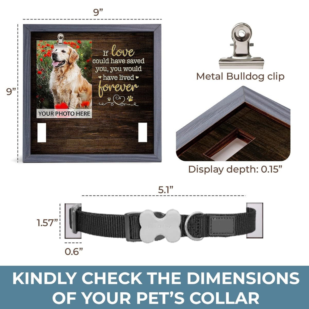 Pawfect House photo clip memorial frame enables easy display on desk or shelf.