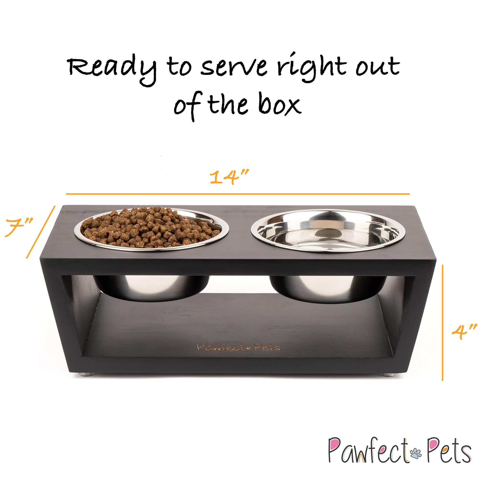 Pawfect Pets black elevated bowl stand showcases ergonomic dining for small pets