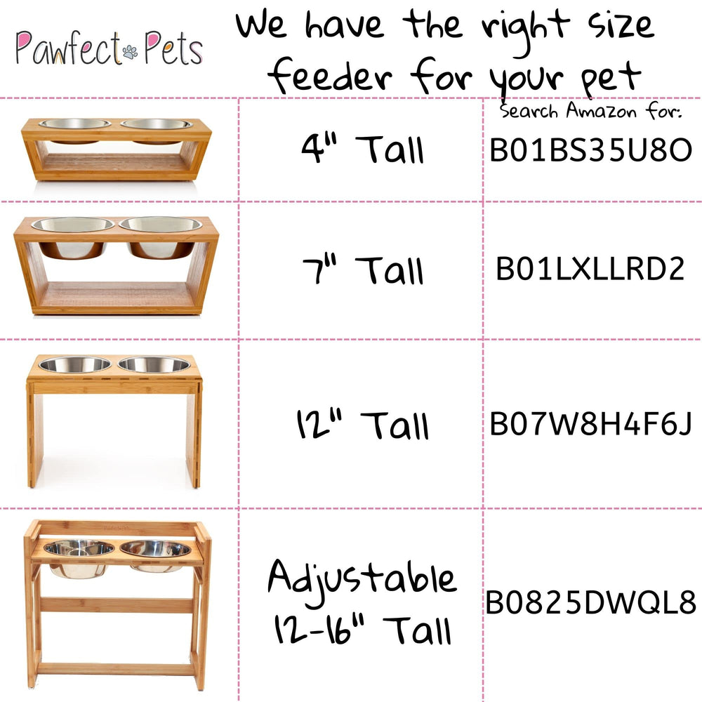 Pawfect Pets dog meal setup on raised stand, keeps feeding area organized and neat.