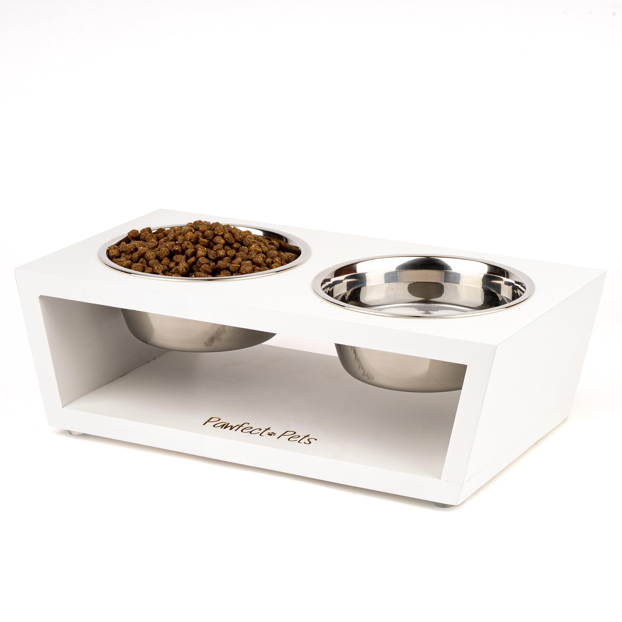 Pawfect Pets elevated bowls white side view, compact design for small pets