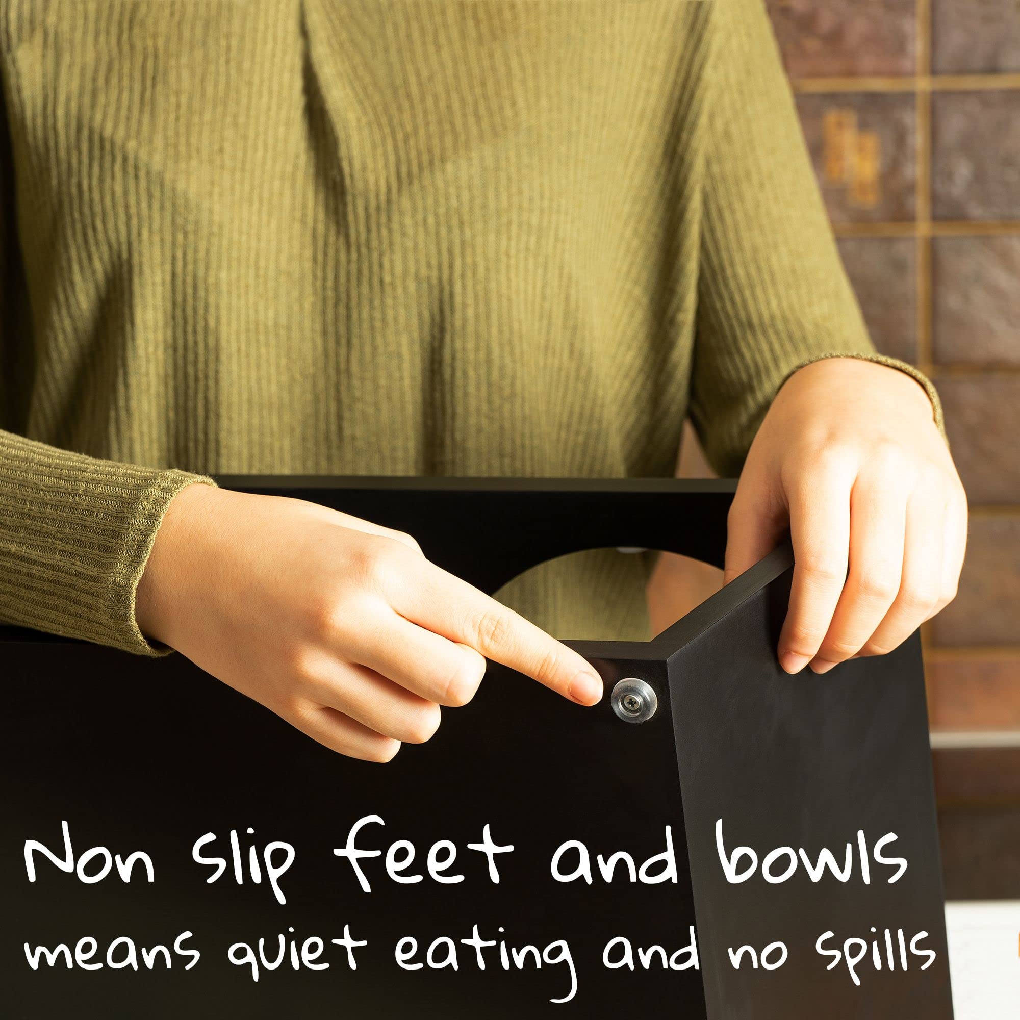 Pawfect Pets raised feeder in home setting helps contain mess.