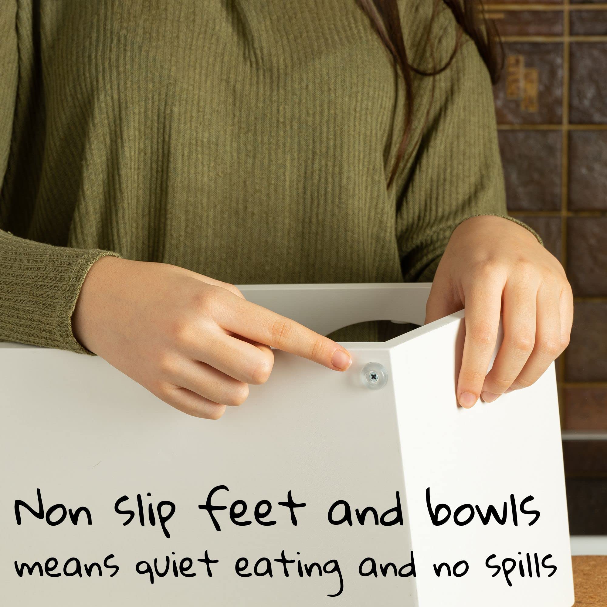 Pawfect Pets elevated dog bowl stand silicone pads, leak-proof stability during meals.