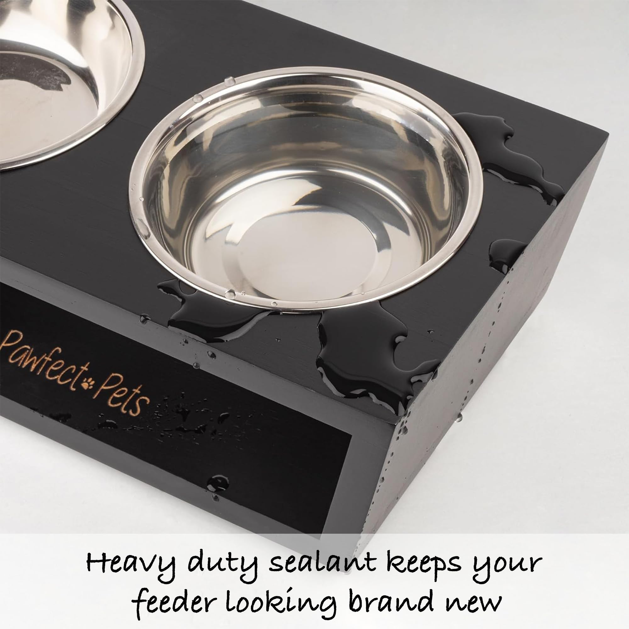 Pawfect Pets food and water bowl set compact stand emphasizes mess-free mealtimes