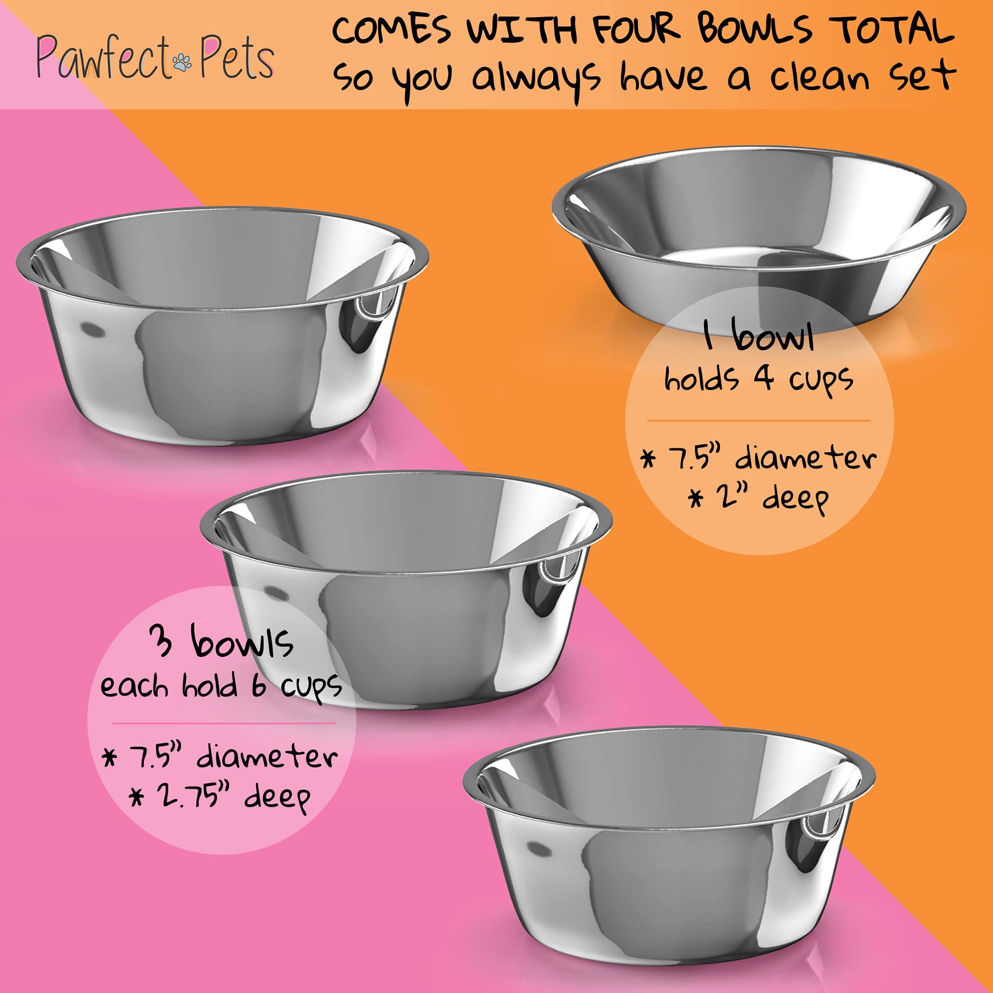 Pawfect Pets four stainless steel bowls for clean eating