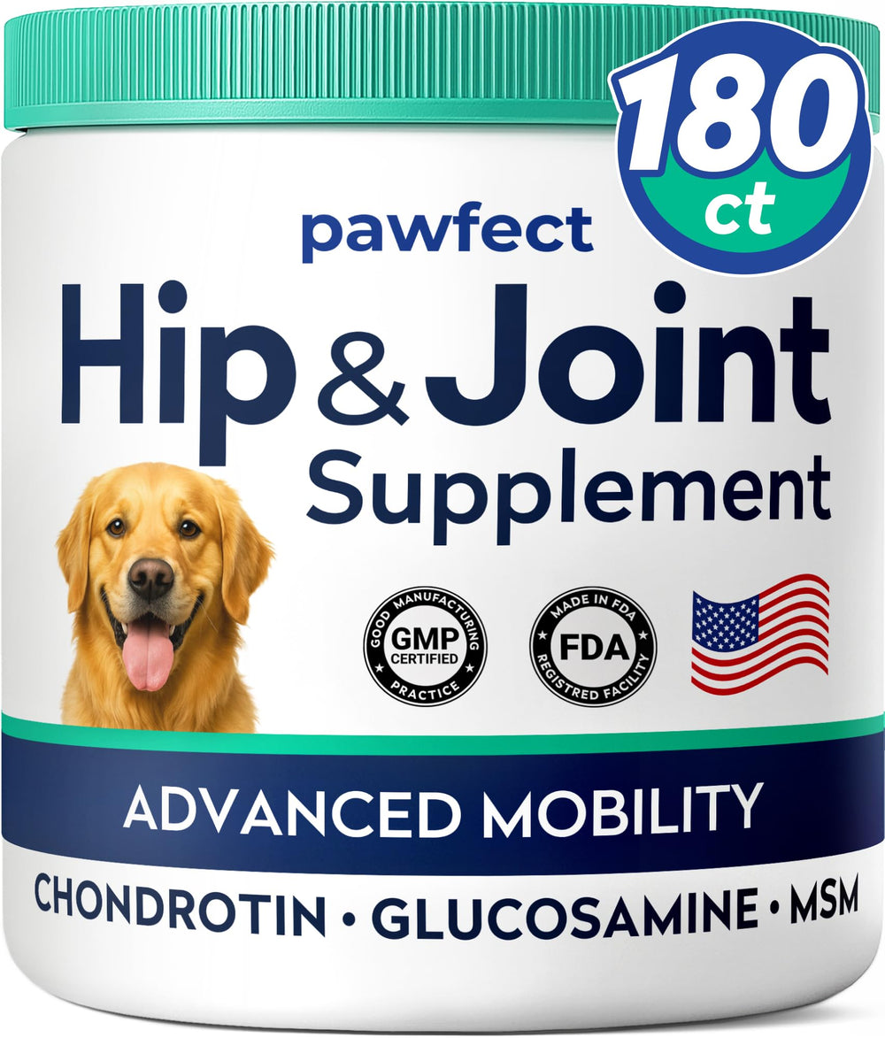PAWFECTCHEW glucosamine dog treats packaging highlighting joint support.