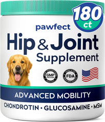 PAWFECTCHEW glucosamine dog treats packaging highlighting joint support.