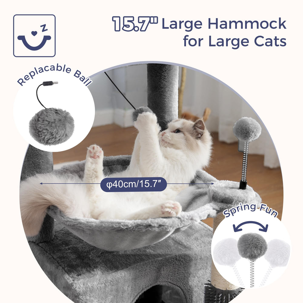 Pawfessor cat tree 32in self-groomer brush helps remove loose fur during grooming.
